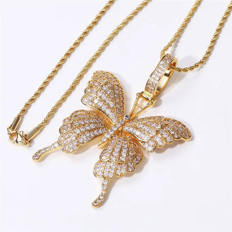 

Huitan Aesthetic Butterfly Pendant Necklace Women Full Brilliant Crystal Cubic Zirconia Luxury Gold Color Fashion Jewelry Party