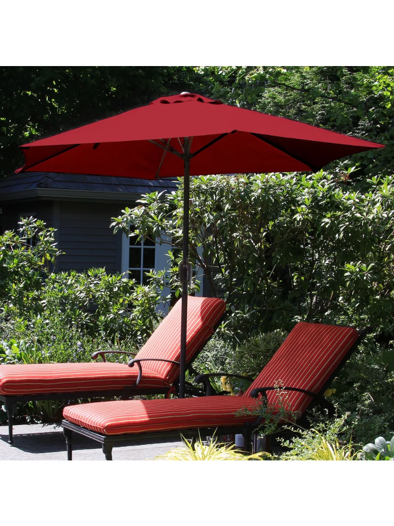 Outdoor Shade with Easy Crank- Table Umbrella for Deck, Balcony, Porch, Backyard, Poolside, 9 Foot by Pure Garden (Red)