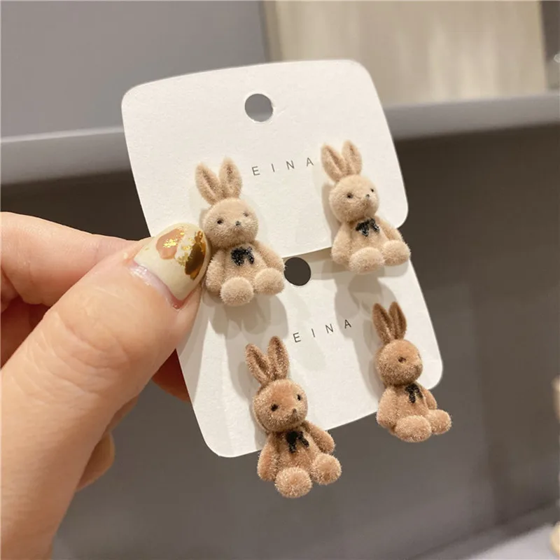 

Korean Fashion Cute Plush Rabbit Earring For Women Sweet Brown Flocking Khaki Bunny Animal Earrings Party Birthday Jewelry Gift