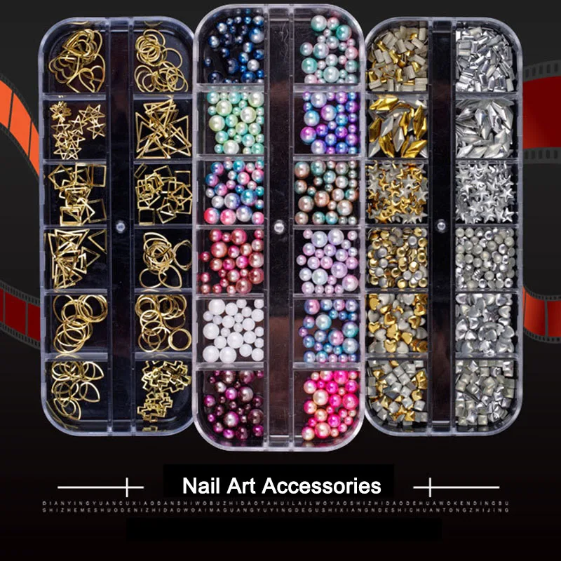 

12 Grid Box Mixed Shape Nail Art Rhinestones Flat Bottom Rivet Nail Sequins For DIY Nail Art Decoration Accessories
