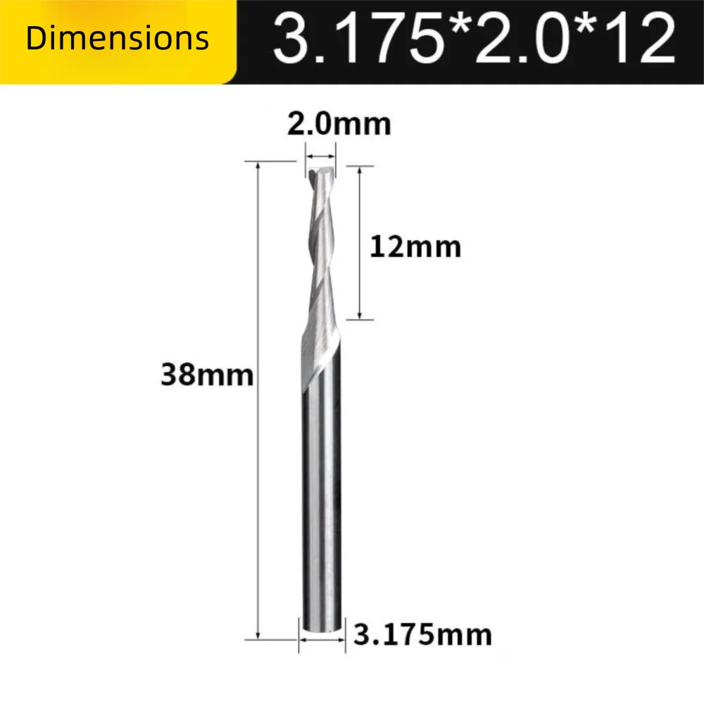 Спиральный дизайн, 2-зубая концевая фреза по дереву, резка 2,0-3,175 мм, твердосплавные спиральные фрезы 1/8 дюйма (3,175 мм), хвостовик HRC45, гравировальные инструменты, акрил