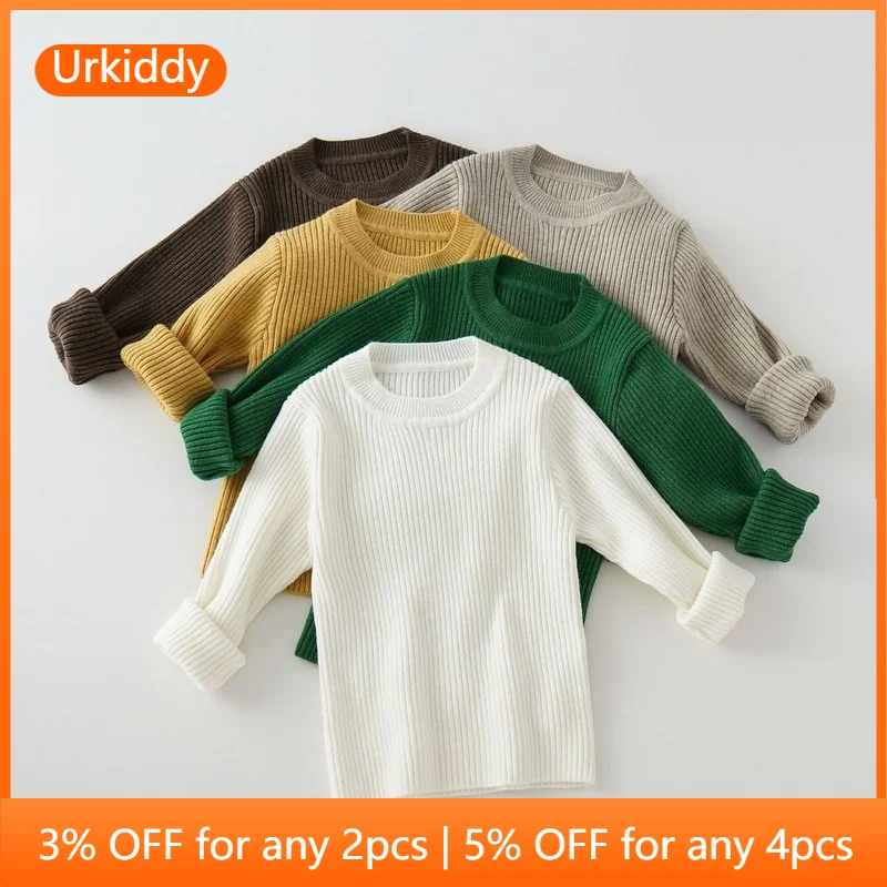 

2022 New Kids Solid Sweaters Autumn Korea Children Pullover Knit Sweater Winter Girls Clothes Boys Sweater