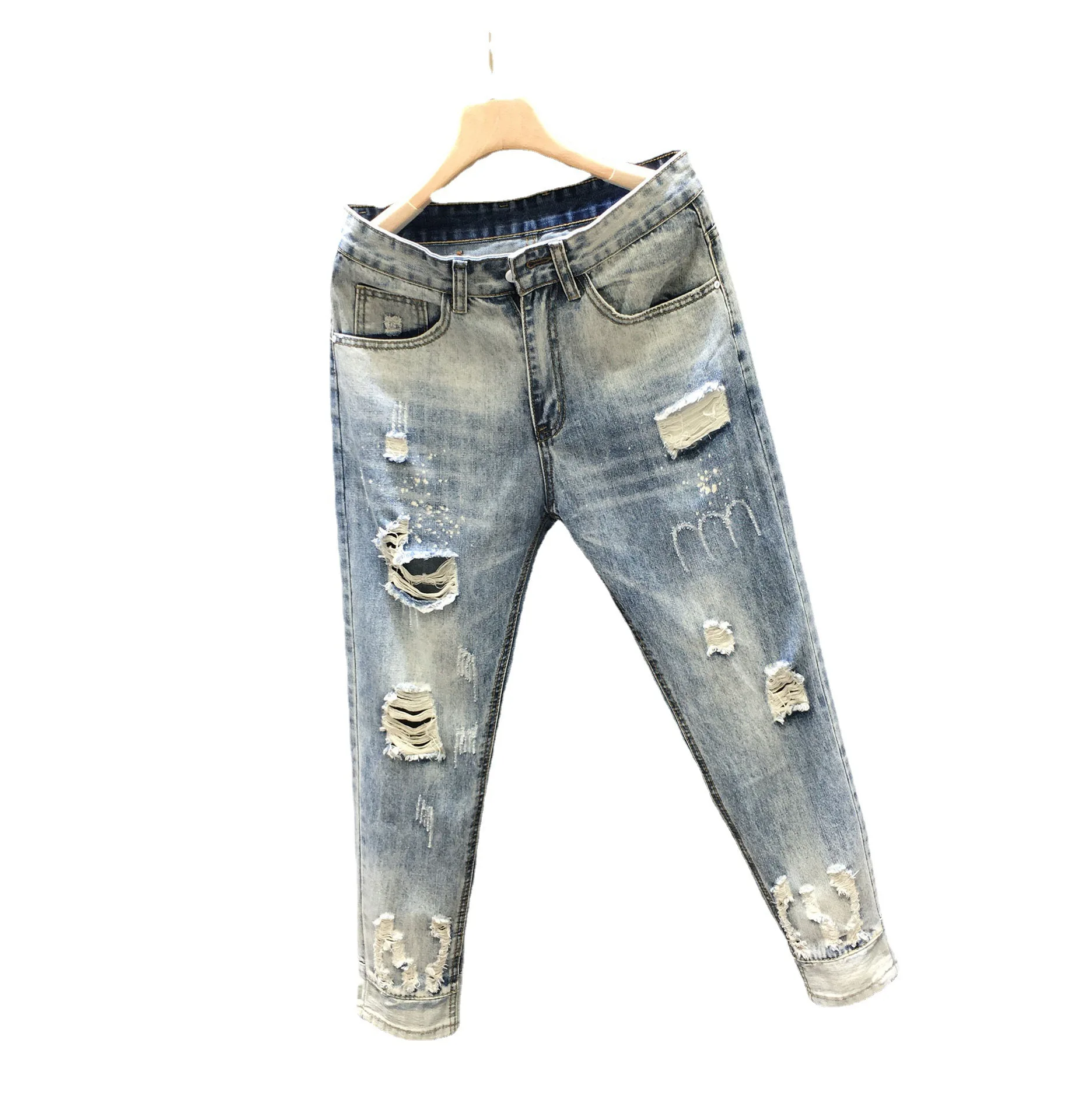 Летние и модные роскошные джинсы в стиле Харадзюку для мужчин с дырками