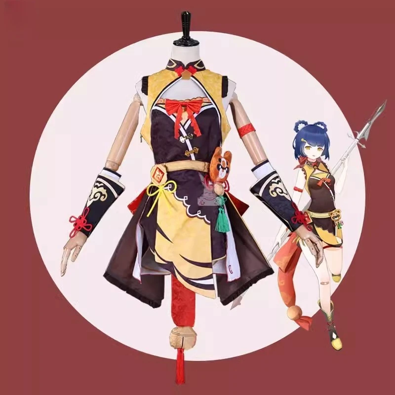 Xiangling Косплей Костюм с Головным Убором Xiang Ling Парик Аниме Игровой Одежда Хэллоуин