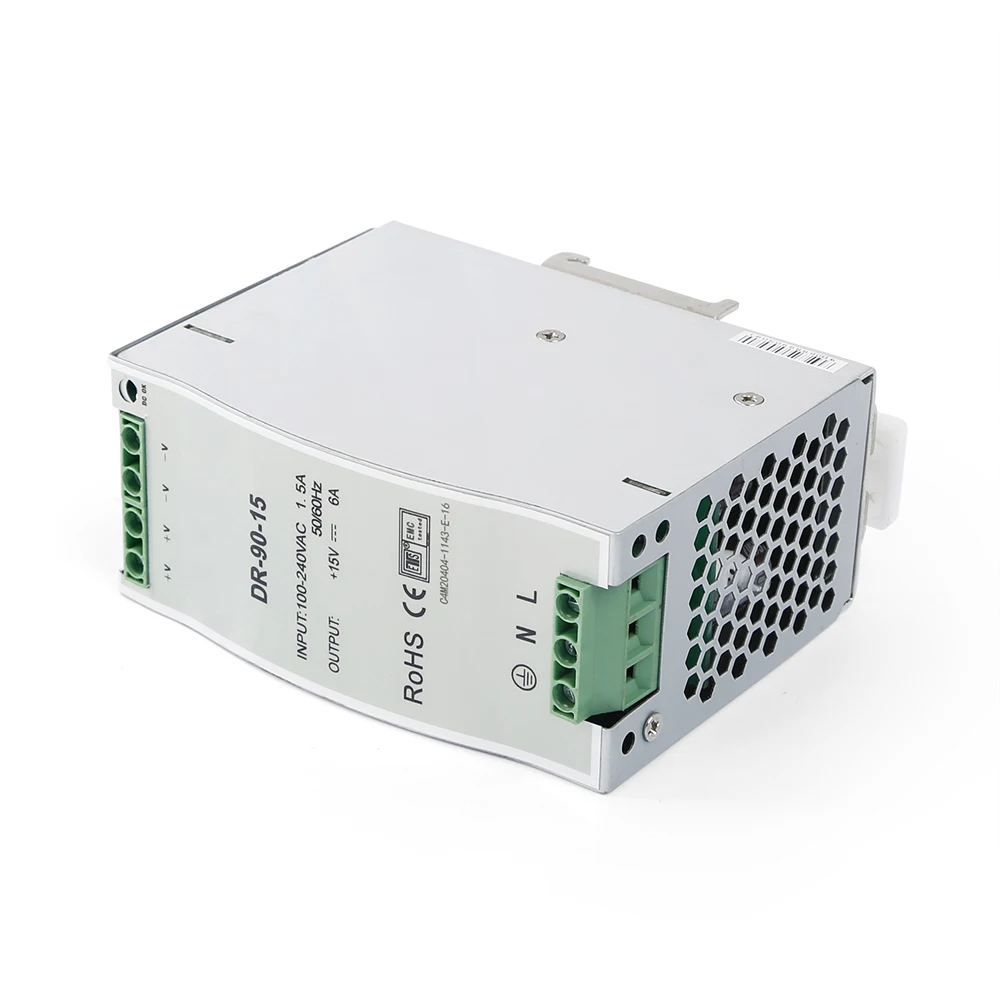 Блок питания на DIN-рейку 90W 15V 6A DR-90-15 AC100-240V для LED-освещения, систем видеонаблюдения, домофонов, с защитой от перегрузки, CE RoHS (art.: 3920dbc37fef0) - 3920dbc37fef0