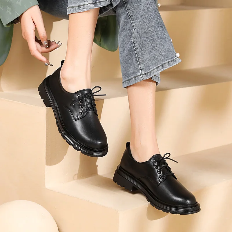 AIYUQI Women Loafers Shoes 2023 Spring New Genuine Leather Women Work Shoes Lace Up Non-slip Ladies Casual Shoes