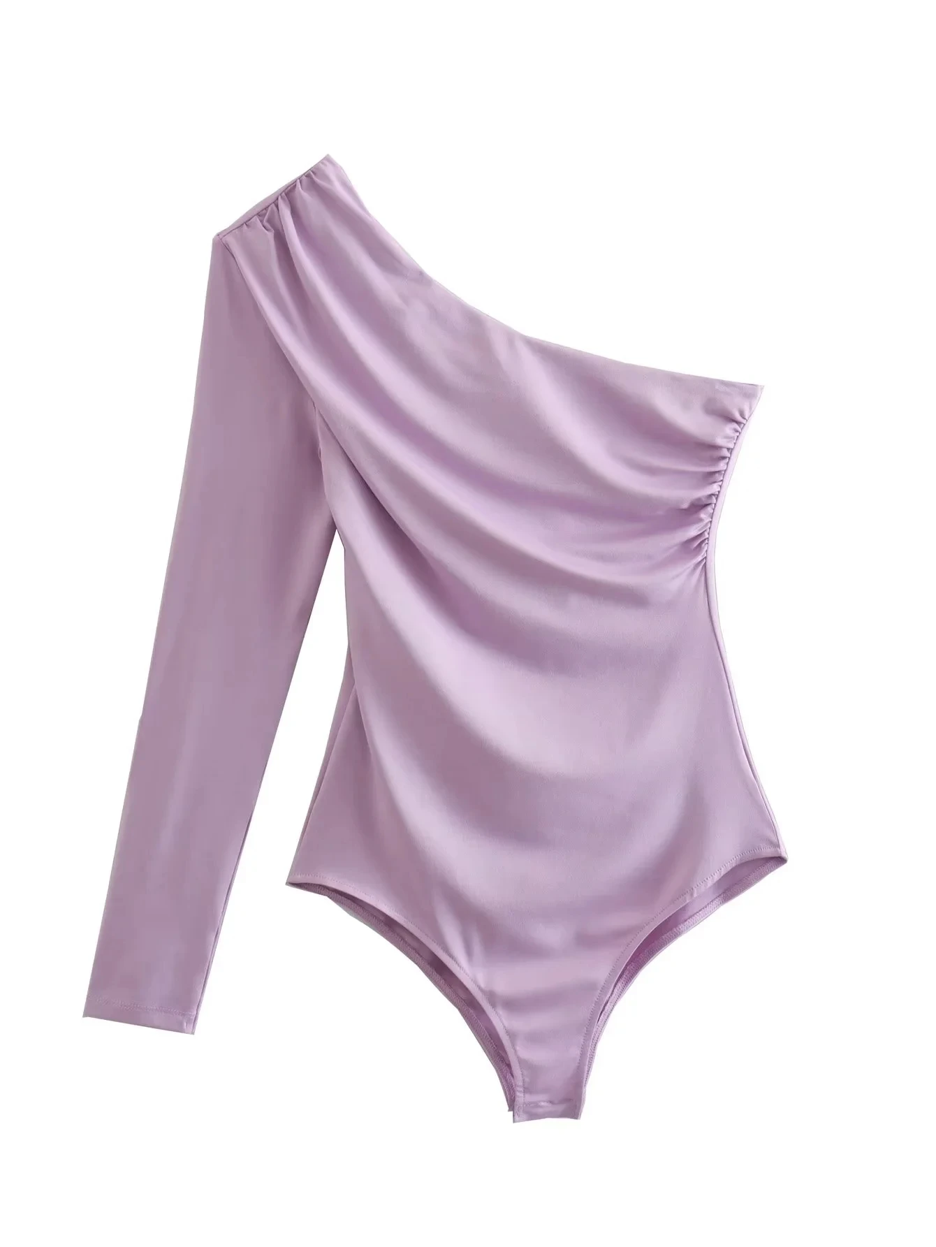 Jenny&Dave Ins Blogger Vintage Single Shoulder Fashion Bodysuits Sexy Tops Sheath Pleated Bodysuits Women