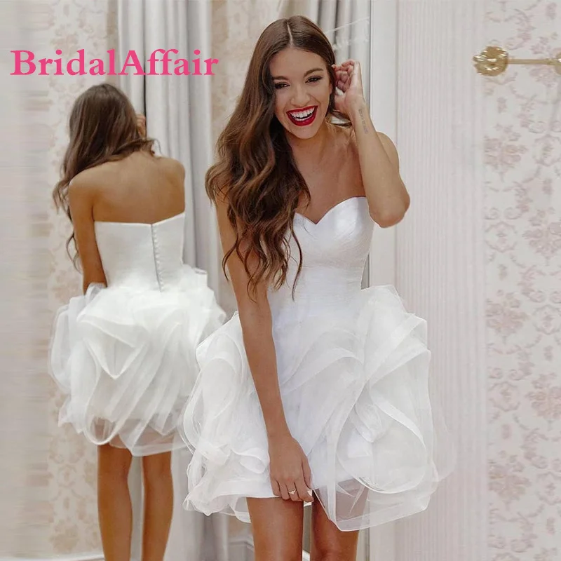 

Красивое Тюлевое ТРАПЕЦИЕВИДНОЕ ПЛАТЬЕ BridalAffair для выпускного вечера с оборками для милой девушки с открытой спиной Короткое платье для вст...