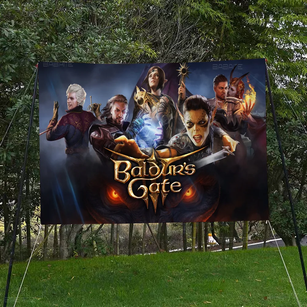 B-Baldurs Gate 3 Creative Pattern Hanging Flag Polyester Printed Banner Hand Pulled