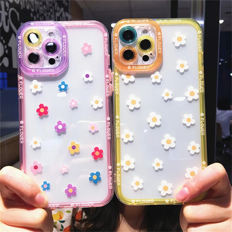 

Fashion Daisy Flowers Clear Shockproof Phone Case For iPhone 11 12 13 Pro Max X XR XS Max 7 8 Plus SE 2020 Soft TPU Back Cover