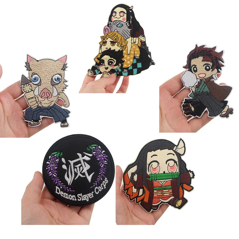 

High End Embroidered Demon Slayer Badge DIY Bags Clothes Sewing Patch Kamado Nezuko Hashibira Inosuke