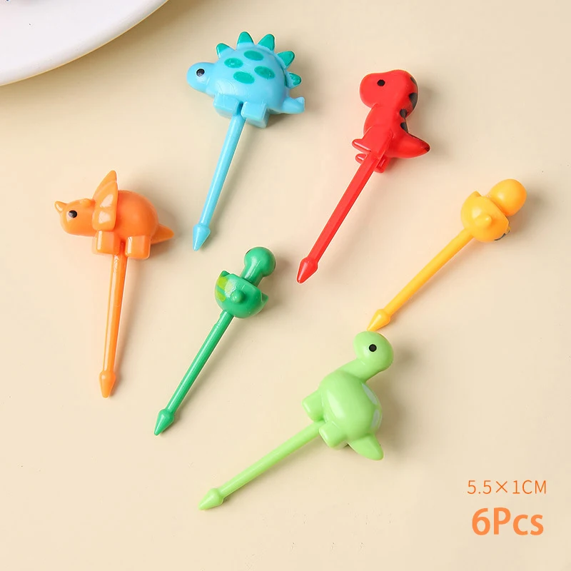 

6pcs/set Cute Dinosaur Fruit Fork Kids Snack Dessert Decoration Forks Toothpick Lunch Salad Decoration Accessories Cake Picks