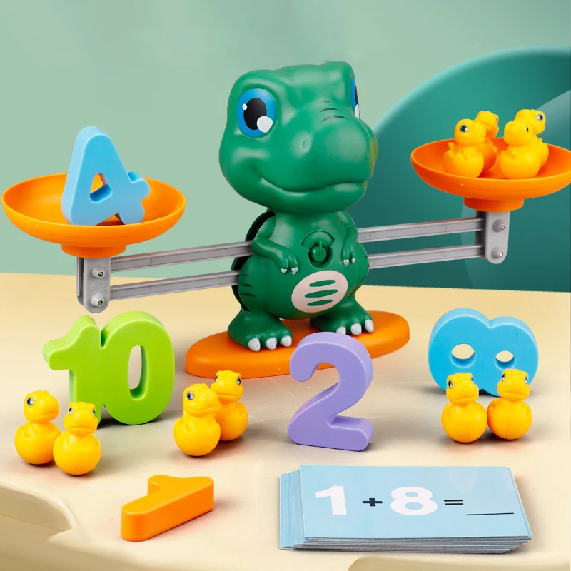 

Dinosaur Montessori Math Toy Kids Digital Balance Scale Early Education Toys for Children Math Balancing Scale Board Game Gifts