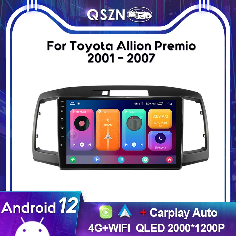 

QSZN 2K QLED для Toyota Allion Premio 2001-2007, автомобильное радио Carplay, GPS-навигация, мультимедийный видеоплеер, головное устройство, Авторадио