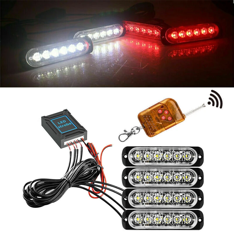 

4x6 Grill Car LED Light Strobe White Amber Emergency Remote Wireless Control Flash Red Blue Signal Fireman Beacon Warning Lamp