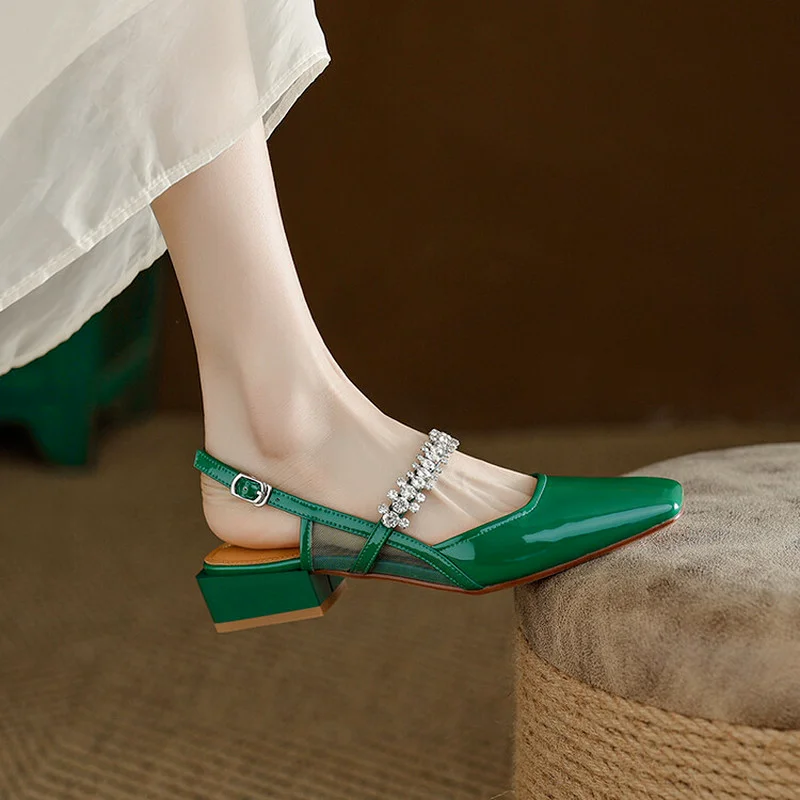 

Spring Summer New Chunky Mary Janes Women Shoes 2022 Shallow Crystal Woman Sandals PU Leather Fashion Party Loafers Lady Shoes