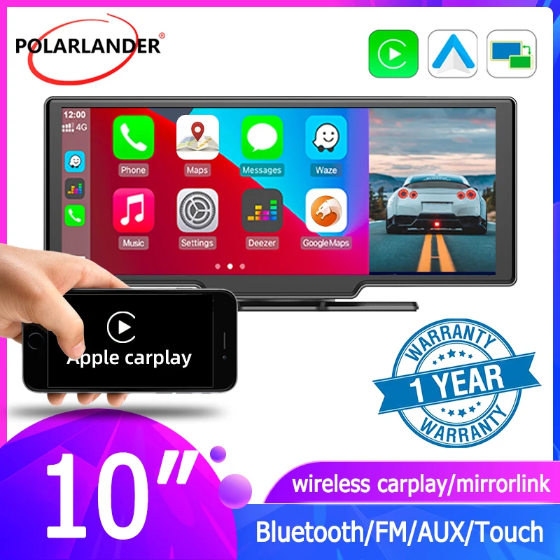 

Автомобильный монитор 10 дюймов T97, беспроводной Carplay, Android, авто, Bluetooth 5,0, умный широкоформатный передний видеорегистратор, камера AHD, 32 ГБ/46 ГБ...