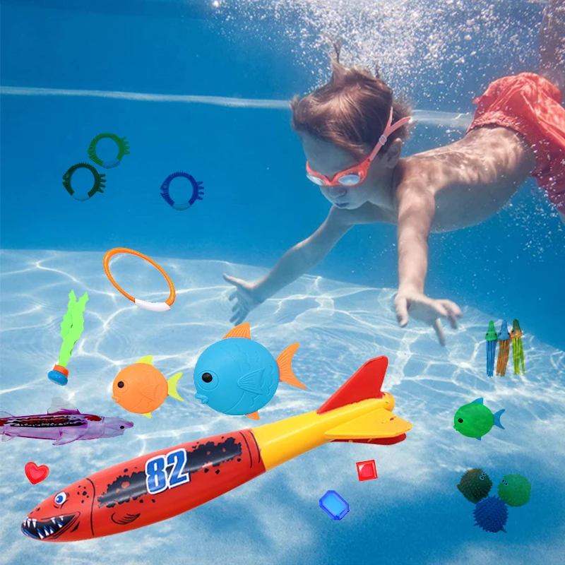Kids Diving Toys Dolphin Rocket Throwing Swimming Pool Diving Games Summer Shark Robber Child Underwater Diving Stick Water Toy
