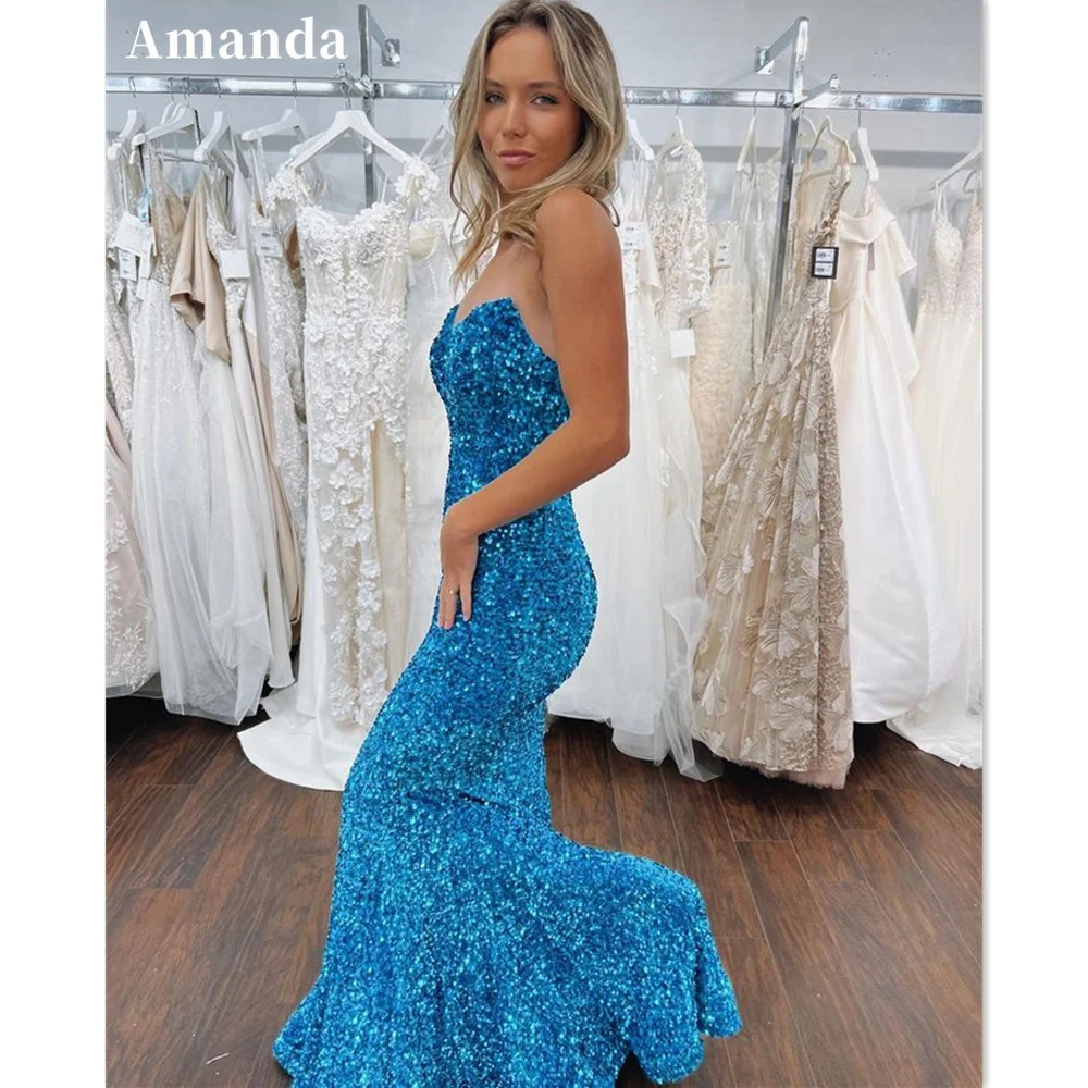 

Amanda Sexy Sequins فساتين مناسبة رسمية Shiny Mermaid Evening Dress Sapphire Blue Robe De Soirée Glitter Trumpet Prom Dress 2023