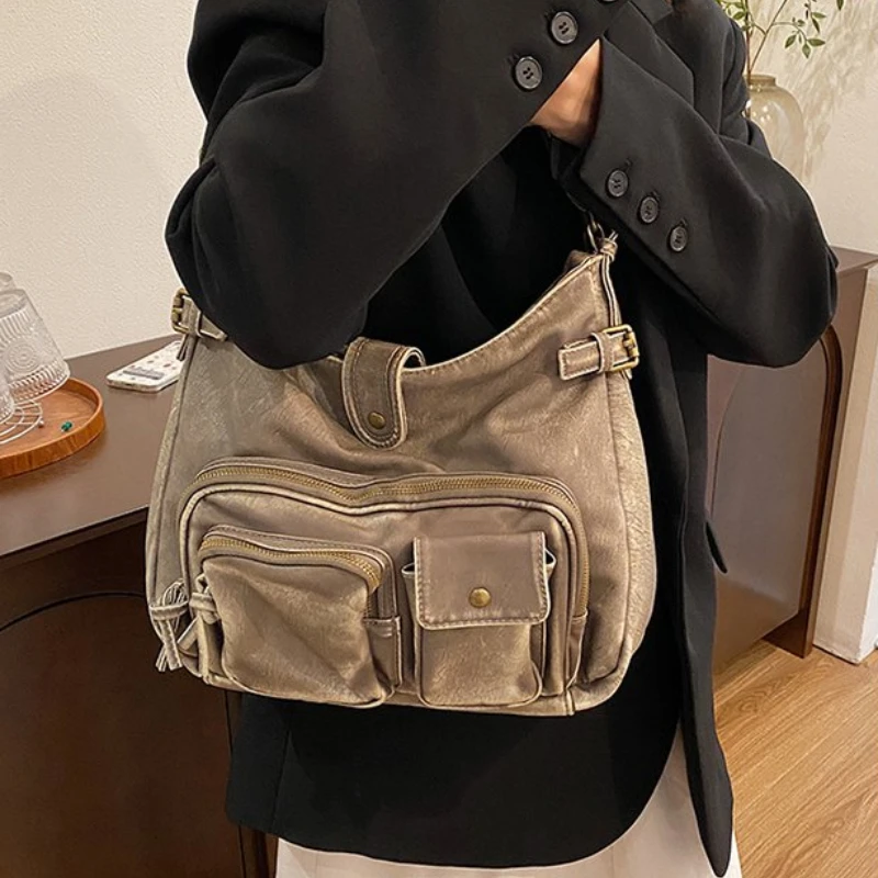 Легкая роскошная однотонная мотоциклетная сумка через плечо из искусственной