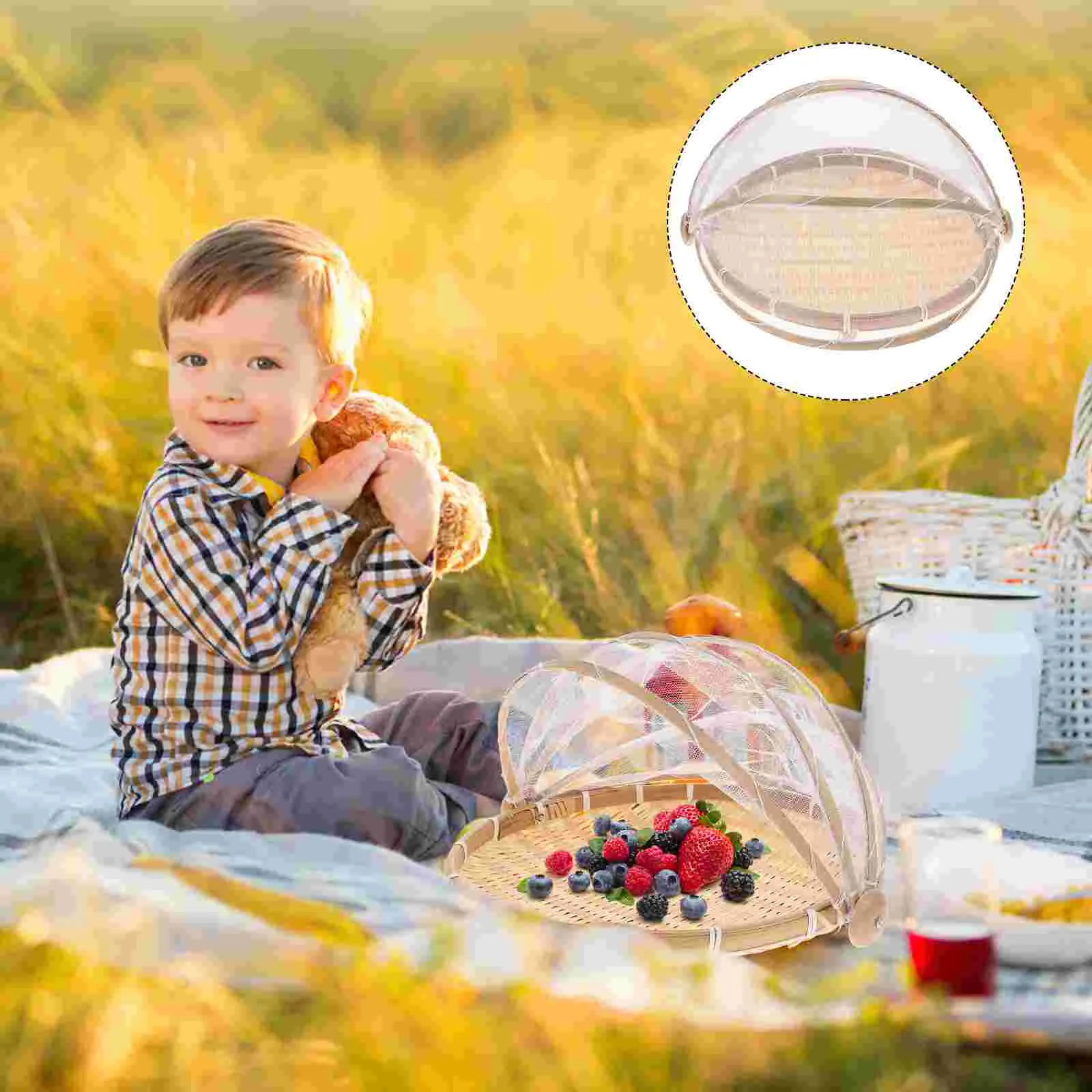 

Anti-insect Dustproof Basket Fruit Vegetable Tray Mesh Drying Dustpan Handmade Bamboo Food Storage Basket Picnic basket