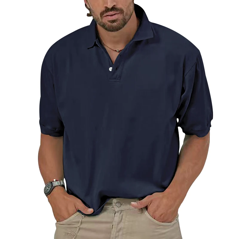 

2023 Summer New European and American Men's Casual Fashion Polo Collar Multi Color Short Sleeve Breathable Polo Shirt