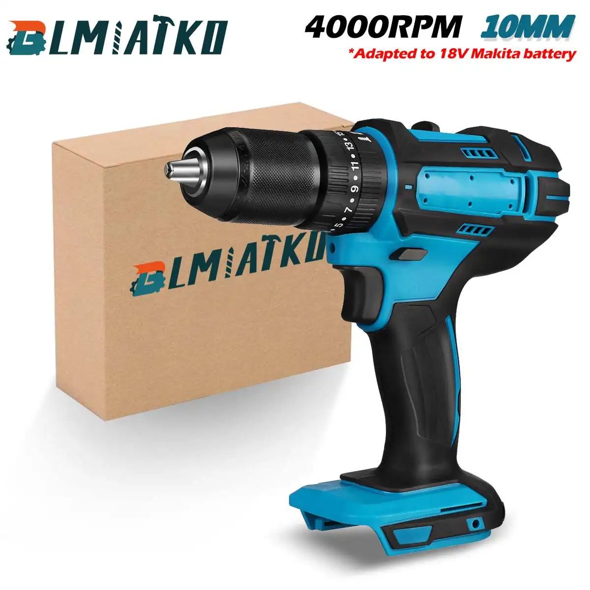 

BLMIATKO 350N.m 10 мм 3 в 1 электрическая дрель, отвертка с светодиодный светильник кой, беспроводная ударная дрель для Makita, батарея 18 в