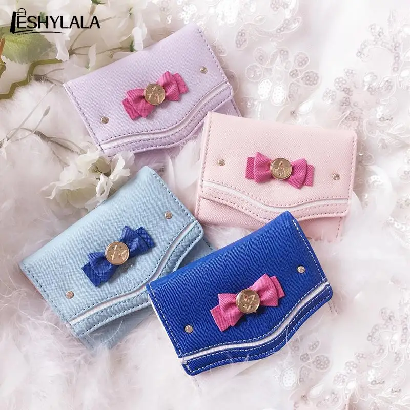 

Women Short Wallet Candy Color Bow Knot Clutch Purse Fashion Girl Sailor Moon Wallet Handbag Card Coin Bag New Popular