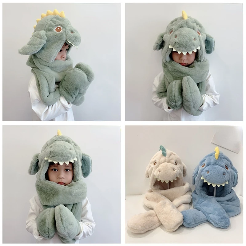 

Осень-зима 2022, шапка, комплект из трех предметов, головной убор, шарф, уличные плюшевые утепленные Мультяшные теплые наборы для детей