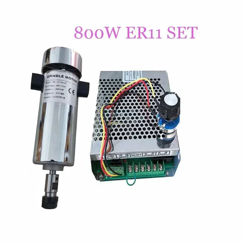 

Шпиндель с ЧПУ 0,8 кВт с воздушным охлаждением, 110 В, 20000 об/мин, комплект двигателя ER11/патрон, 800 Вт, двигатель шпинделя + регулятор скорости источника питания для гравировки