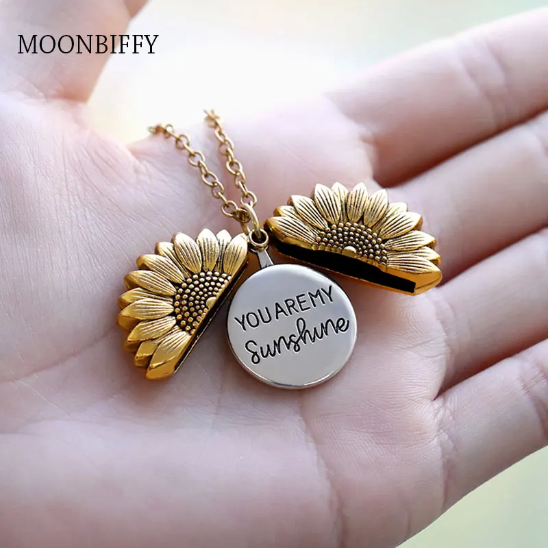 You Are My Sunshine - Колье подсолнухи "Ты - мое солнце" для женщин, цвета розового золота и серебра, с длинной цепочкой, женское колье с подвеской в виде солнечного цветка, ювелирные изделия.