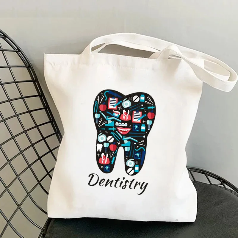 

Tote Shoulder Canvas Bag Shopping Bags Messenger Eco Hand Bags Women's Tooth And Dentist Casual Cute Aesthetic Art Kawaii Bolsas
