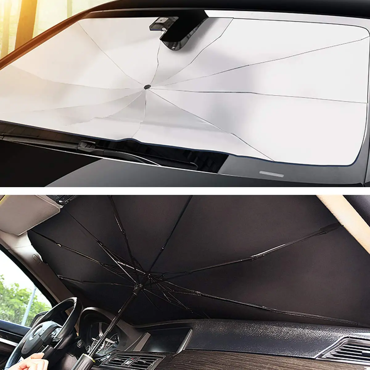 

Car Windshield Sun Shade UV Rays and Heat Sun Visor Protector Foldable Reflector Umbrella Brella Shield 140x78cm.130x78cm