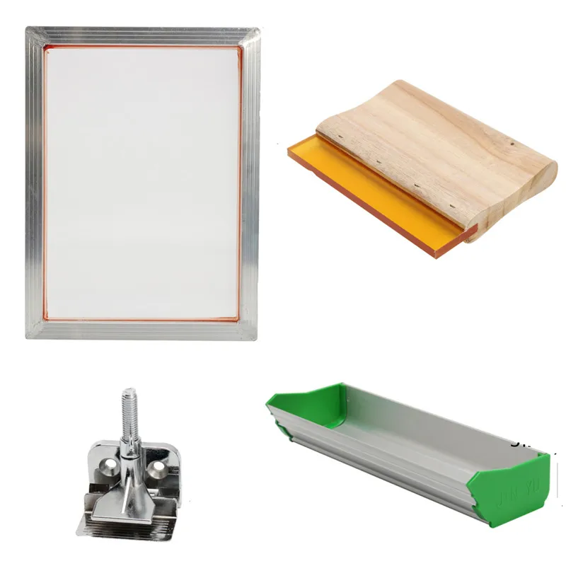 5Pcs/Set Screen Printing Kit Aluminum Frame + Hinge Clamp + Emulsion Scoop Coater + Squeegee Screen Printing Hand Tool Parts
