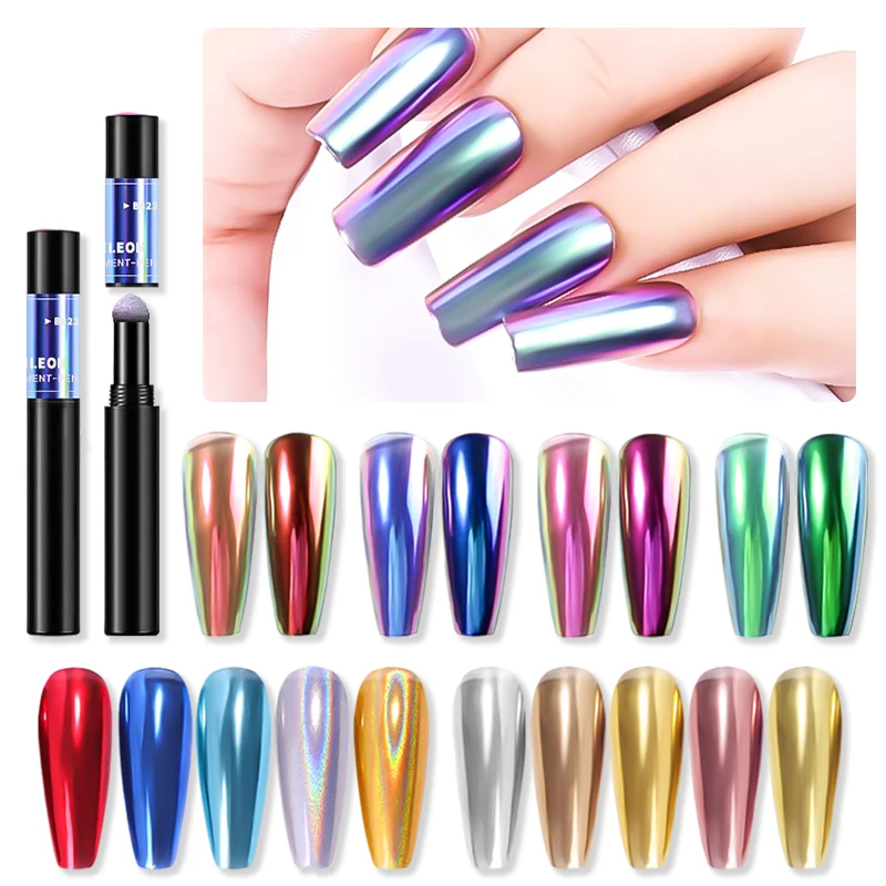 

1pc Nail Powder Pen Chrome Pigment Dust Laser Cushion Mirror Glitters Decor Tool Gold Silver Holographics Nails Art Accessories
