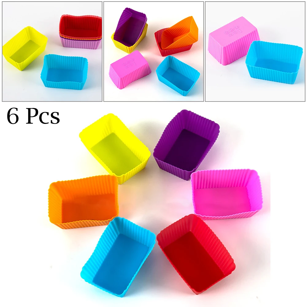 

6PCS Silicone Cake Moulds Rectangle Shaped Muffin Cupcake Molds Baking Molds Cooking Bakeware Maker DIY Cake Decorating Tools