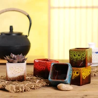 high temperature kiln into square small flower pot household balcony succulent pot desktop colorful ceramic mini succulent pot