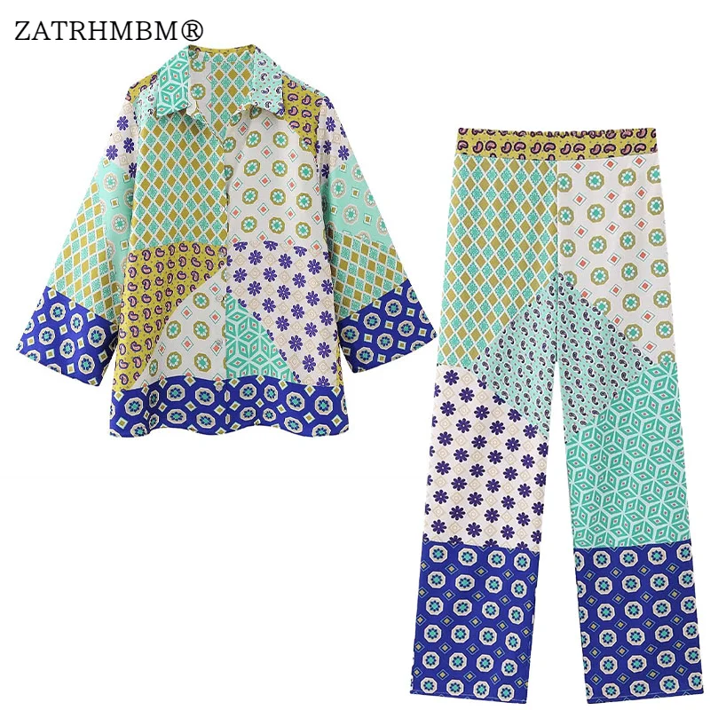 

ZATRHMBM Женская коллекция 2023 года, Весенняя модная блузка с принтом в стиле пэчворк, винтажные элегантные женские рубашки с длинным рукавом и пуговицами, блузы, шикарные топы