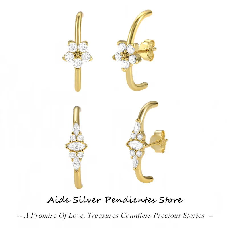 

AIDE 925 Sterling Silver Piercing 2PCS Bow-shaped Micro-set Crystal Stud Earrings For Men Women Gold Color Boucle Oreille Femme