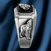 Exquisite Fashion Art Man's Ring The Call of Wolf Handmade Pure Silver Raised Relief Jewelry Gift