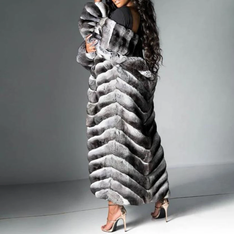 High Quality Women Chinchilla Colored Fur Overcoat Winter Warm Thicken Fur Jacket Ladies Plus Size Long Customized Leisure Coat