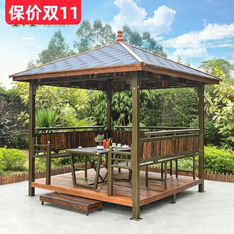 

Yuanmao asphalt tile pavilion outdoor courtyard solid wood pavilion outdoor villa garden anti-corrosion wood sunshade canopy