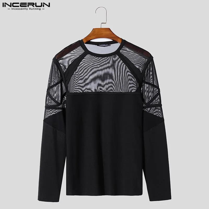 Топы в стиле вечеринки INCERUN 2024 мужская сексуальная сетчатая однотонная футболка