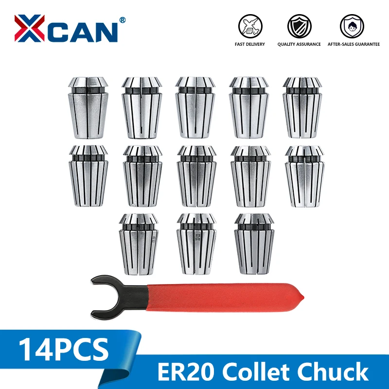 XCAN 14pcs ER20 1-13mm ER Collet Chuck Set with Wrench,Spring Clamps For CNC Milling Lathe Tool Holder