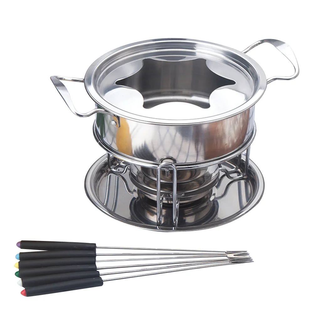 

10-Piece Set Stainless Steel Chocolate Melting Pot Cheese Fondue Set Kitchen Accessories