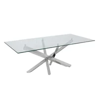 Rectangular Clear Glass Dining Room Table Luxury Modern Chrome Stainless Steel Leg Furniture