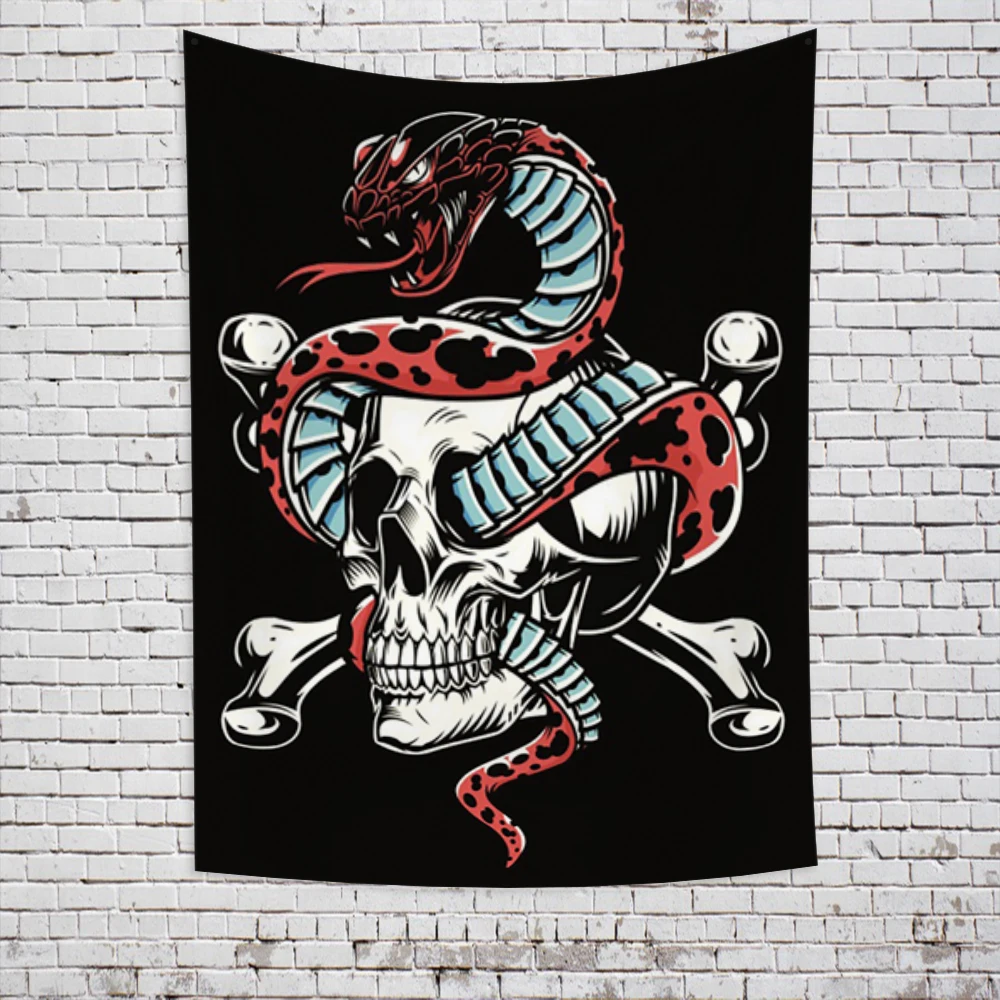 

Skeleton Viper Skull Snake Witchcraft Pattern Printing Evil Art Tapestry Bohemian Decorative Hippie Aesthetic Room Decor