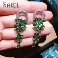 rakol vintage flower shape aaacubic zircon luxury micro paved crystal round wedding dangle earrings for bridal women