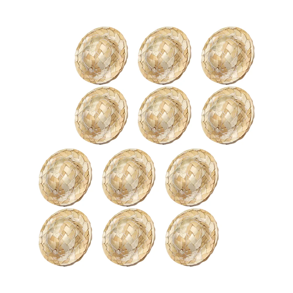 

12 Pcs Mini Straw Hat Model Lovely Hats House Accessories Practical Decorations Scene Woven Micro