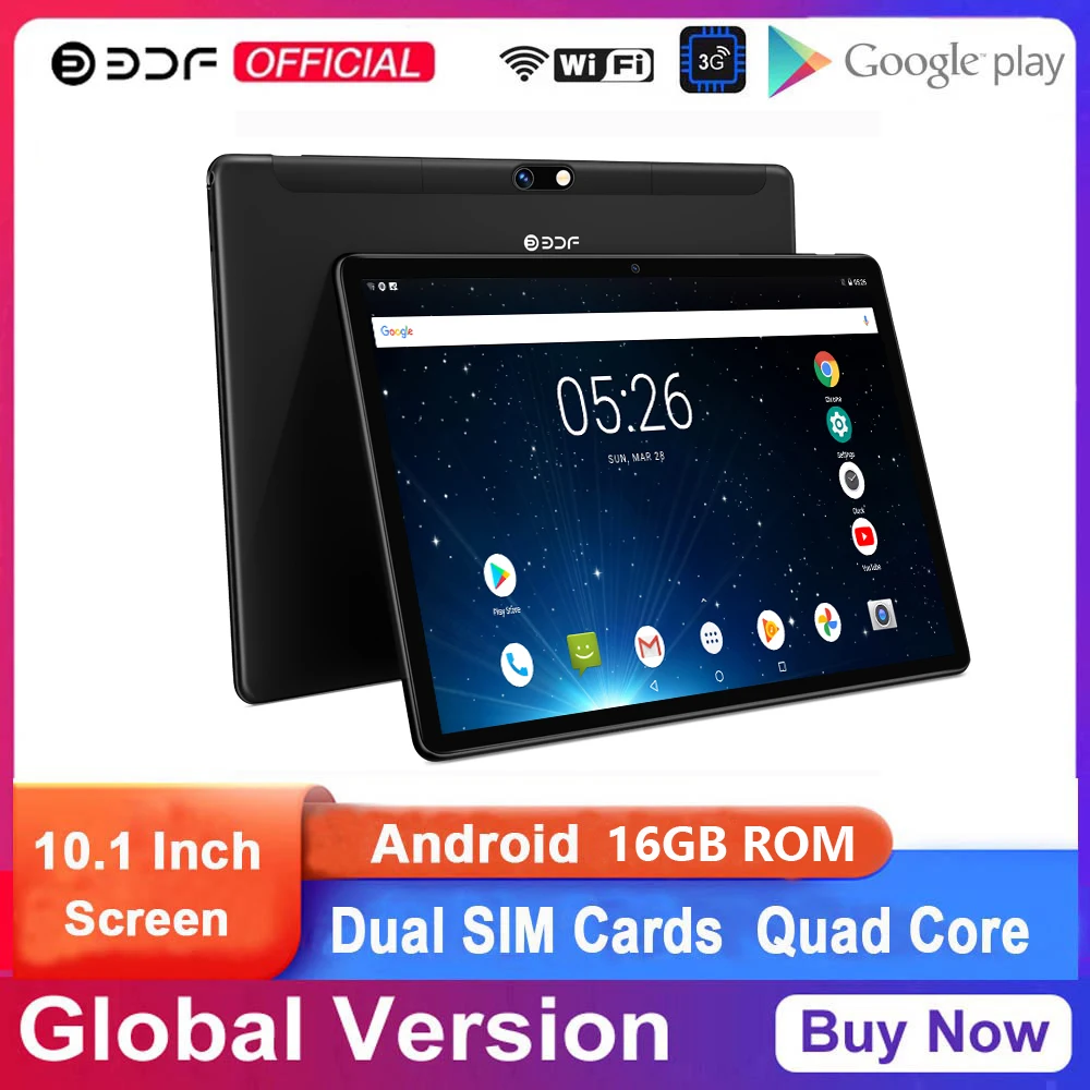 BDF 2022 Hot Sales 10.1 Inch Tablet 16GB ROM 3G Phone Call Android Dual SIM Cards Quad-Core 1280*800 IPS Screen Tablet Pc